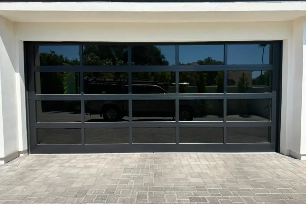 Full-view glass and aluminum garage door